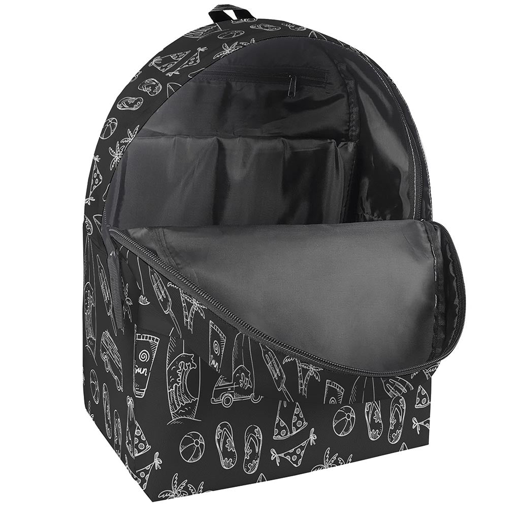 Black White Surfing Pattern Print Backpack