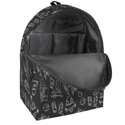 Black White Surfing Pattern Print Backpack
