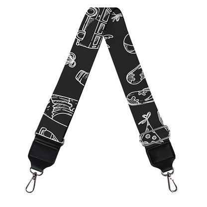 Black White Surfing Pattern Print Bag Strap