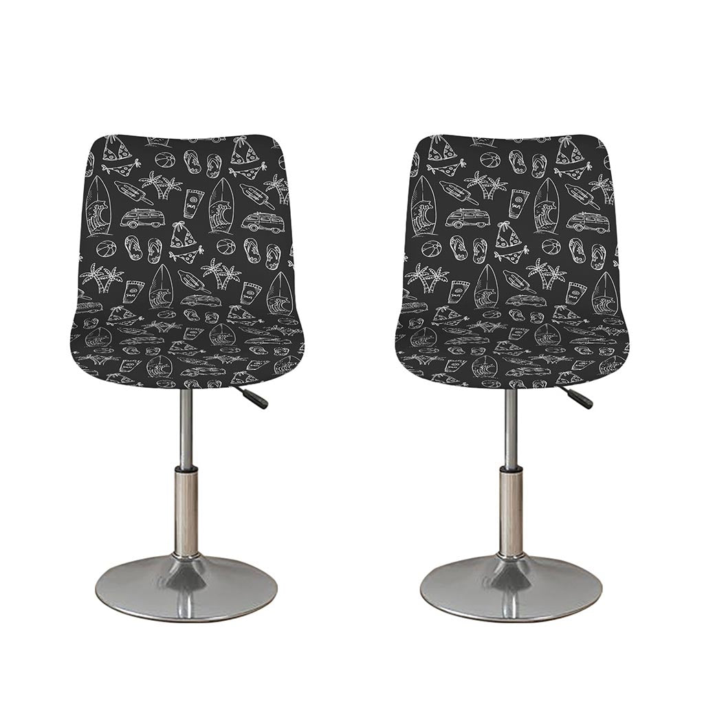 Black White Surfing Pattern Print Bar Stool Covers