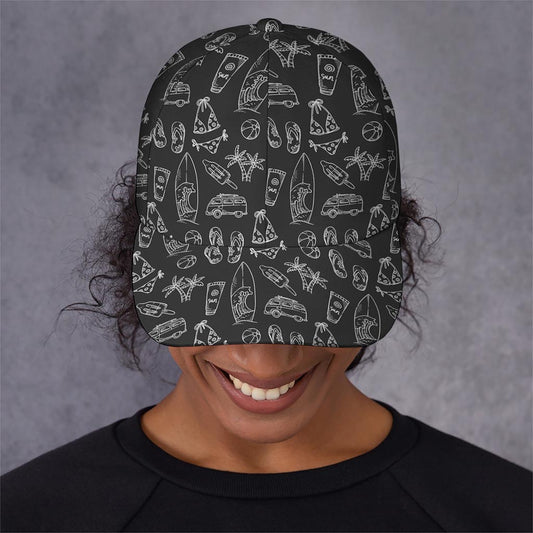 Black White Surfing Pattern Print Baseball Cap