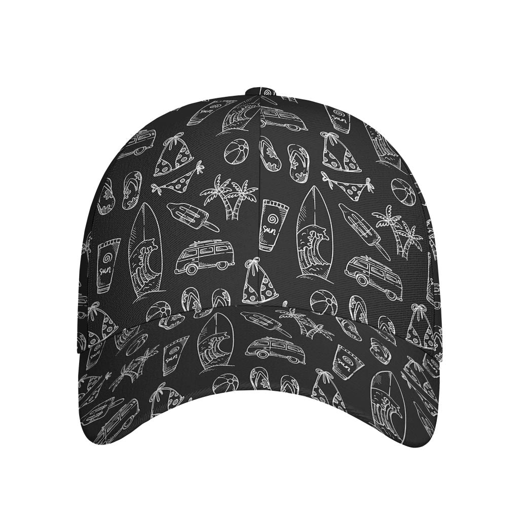 Black White Surfing Pattern Print Baseball Cap