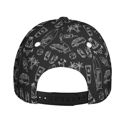 Black White Surfing Pattern Print Baseball Cap