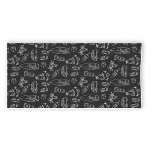 Black White Surfing Pattern Print Beach Towel