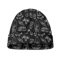 Black White Surfing Pattern Print Beanie