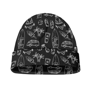 Black White Surfing Pattern Print Beanie