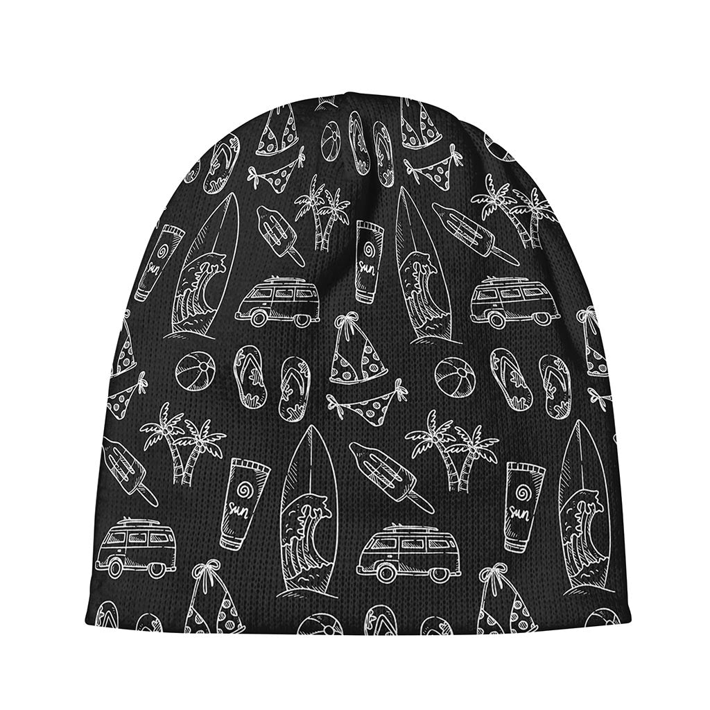 Black White Surfing Pattern Print Beanie