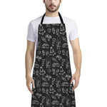 Black White Surfing Pattern Print Bib Apron With Pocket