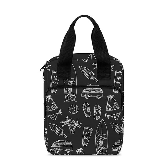 Black White Surfing Pattern Print Bible Tote Bag