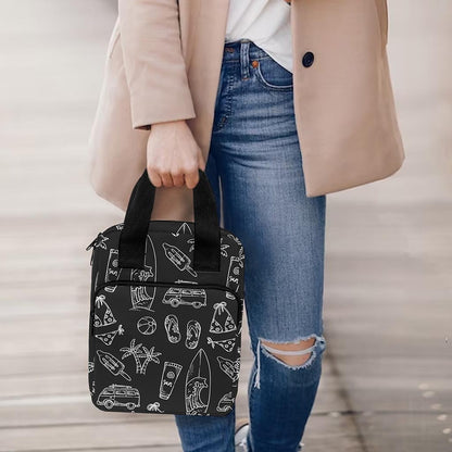 Black White Surfing Pattern Print Bible Tote Bag