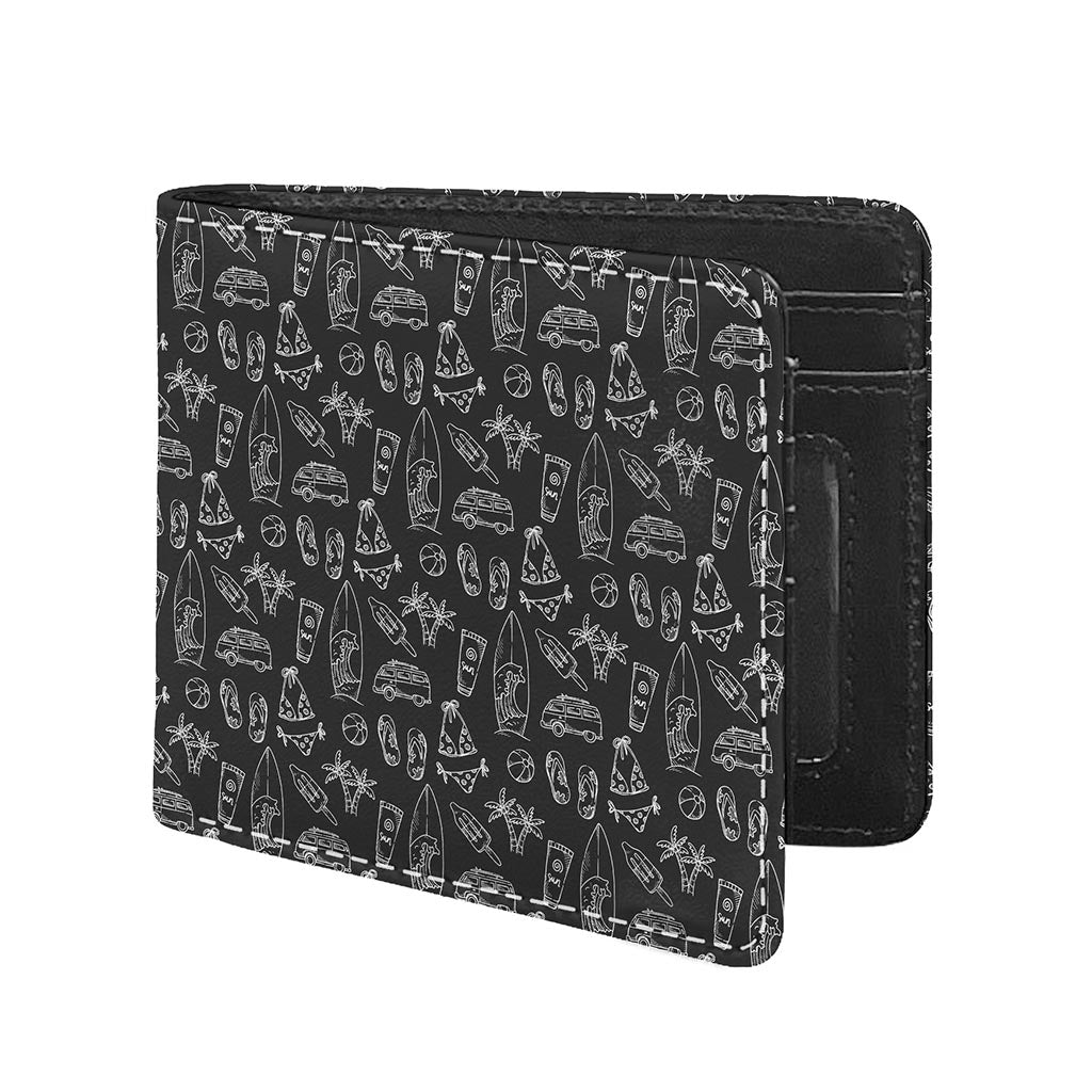 Black White Surfing Pattern Print Bifold Wallet