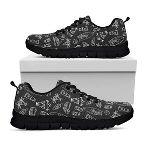 Black White Surfing Pattern Print Black Running Shoes