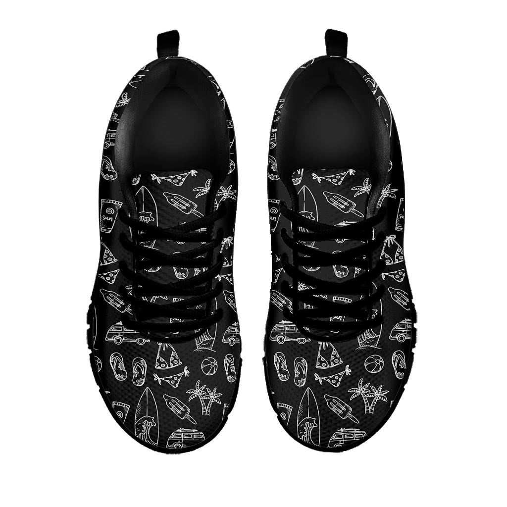 Black White Surfing Pattern Print Black Running Shoes