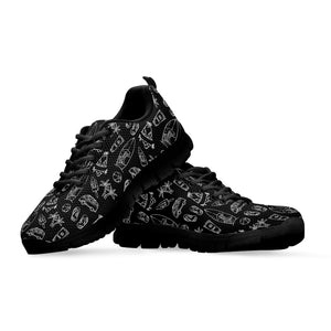 Black White Surfing Pattern Print Black Running Shoes