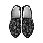 Black White Surfing Pattern Print Black Slip On Sneakers