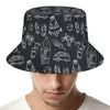 Black White Surfing Pattern Print Bucket Hat