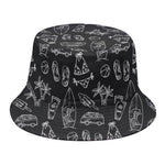 Black White Surfing Pattern Print Bucket Hat