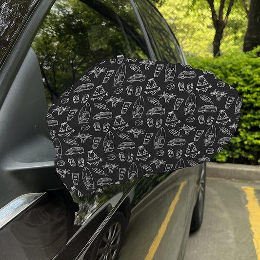 Black White Surfing Pattern Print Car Side Mirror Covers