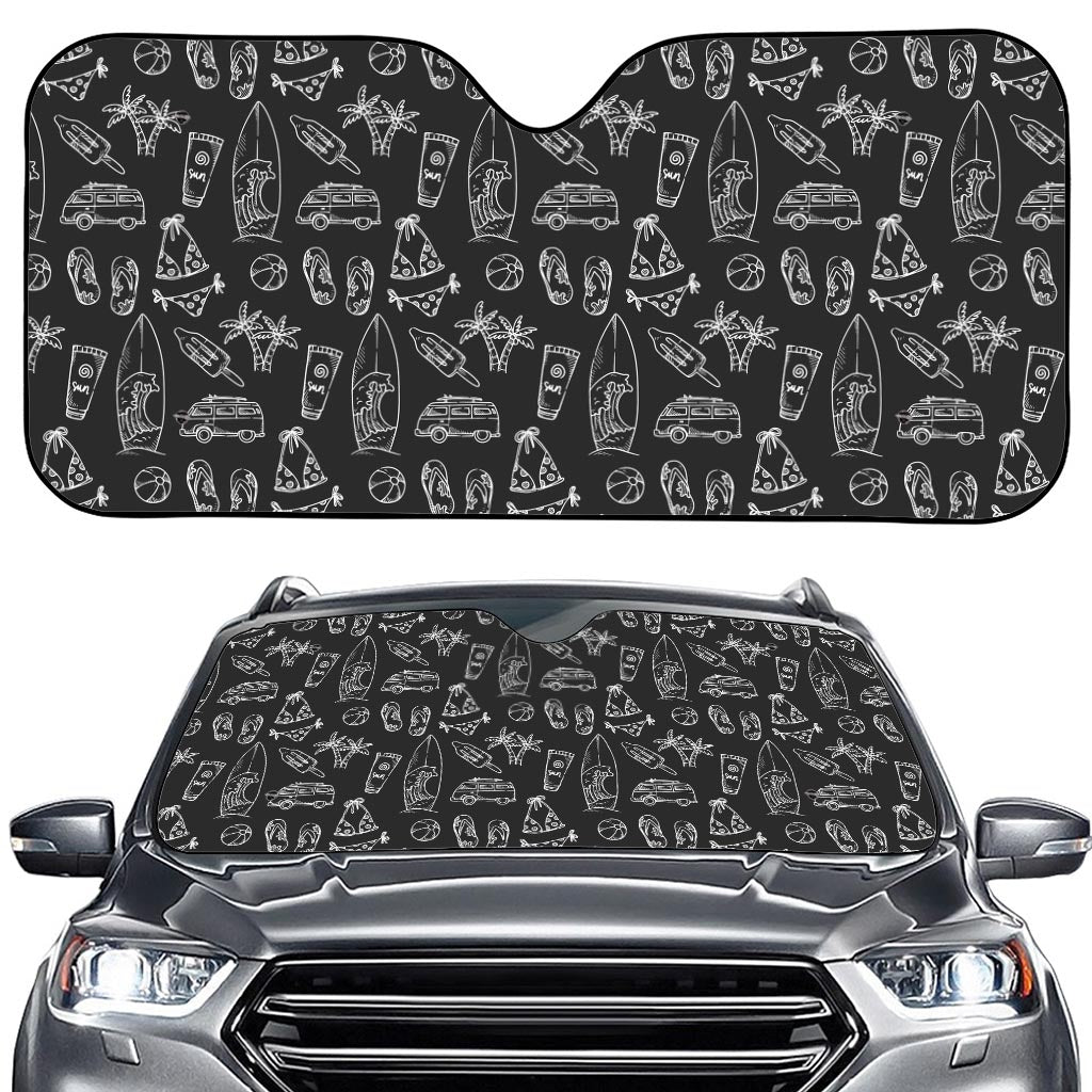 Black White Surfing Pattern Print Car Windshield Sun Shade