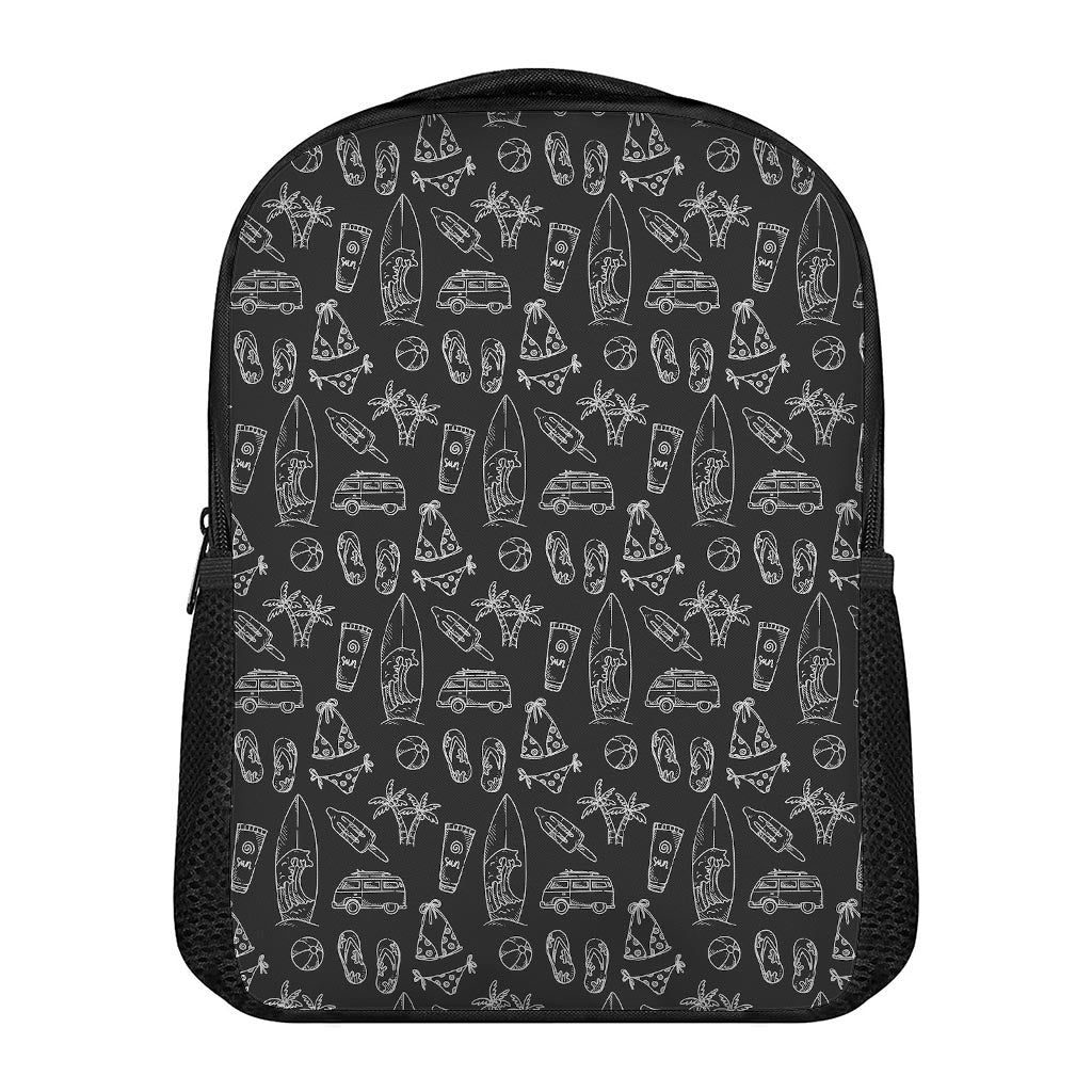 Black White Surfing Pattern Print Casual Backpack