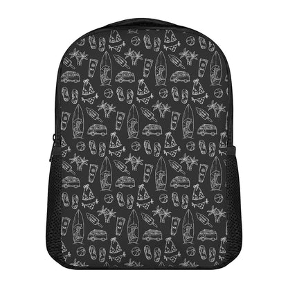 Black White Surfing Pattern Print Casual Backpack