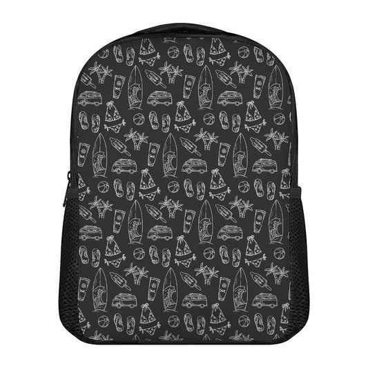Black White Surfing Pattern Print Casual Backpack