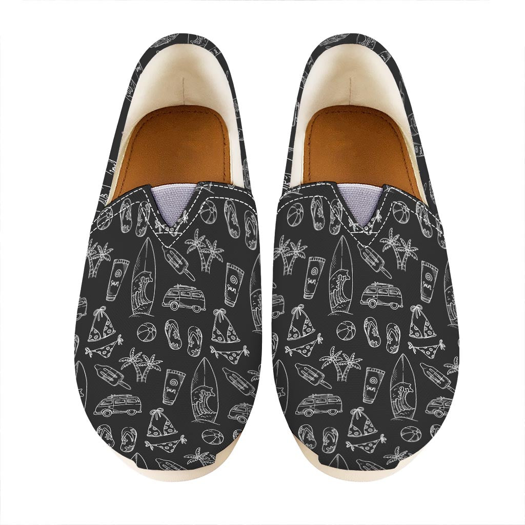 Black White Surfing Pattern Print Casual Shoes