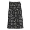 Black White Surfing Pattern Print Cotton Front Slit Maxi Skirt