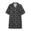 Black White Surfing Pattern Print Cotton Hawaiian Shirt