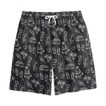 Black White Surfing Pattern Print Cotton Shorts