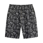 Black White Surfing Pattern Print Cotton Shorts