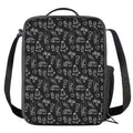 Black White Surfing Pattern Print Crossbody Lunch Bag