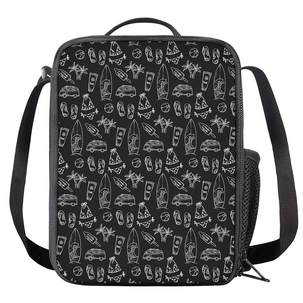 Black White Surfing Pattern Print Crossbody Lunch Bag