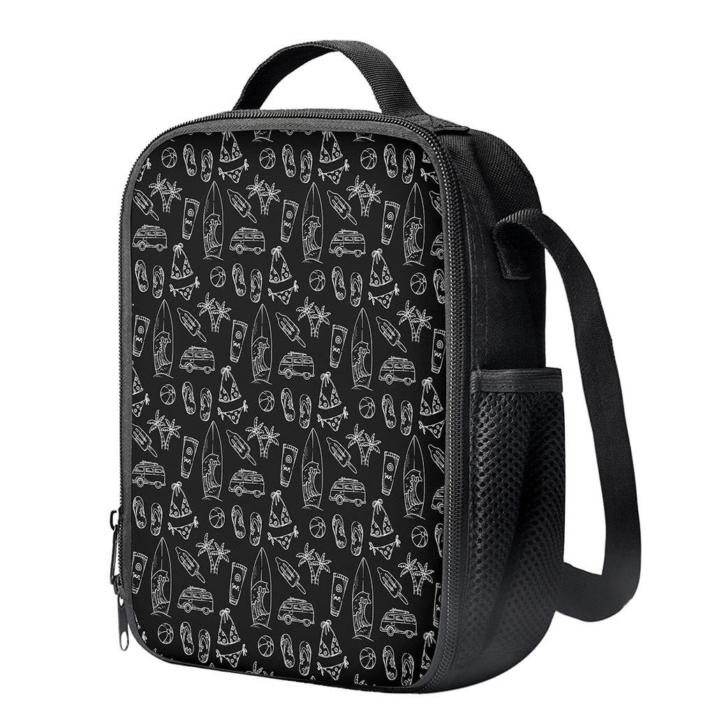 Black White Surfing Pattern Print Crossbody Lunch Bag