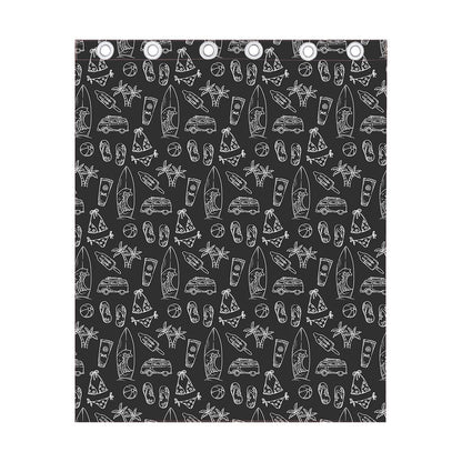 Black White Surfing Pattern Print Curtain