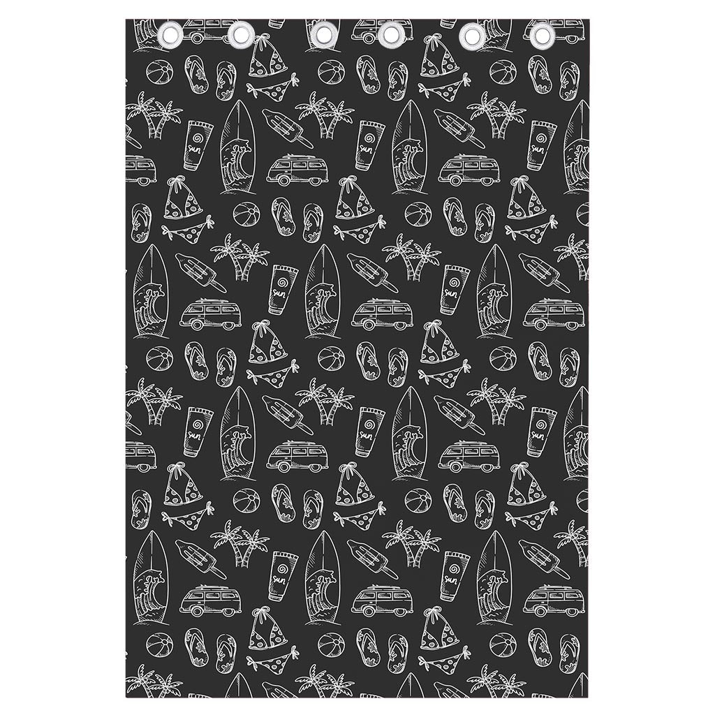 Black White Surfing Pattern Print Curtain