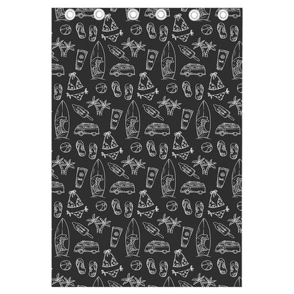 Black White Surfing Pattern Print Curtain