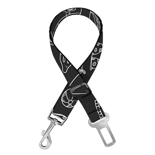Black White Surfing Pattern Print Dog Seat Belt
