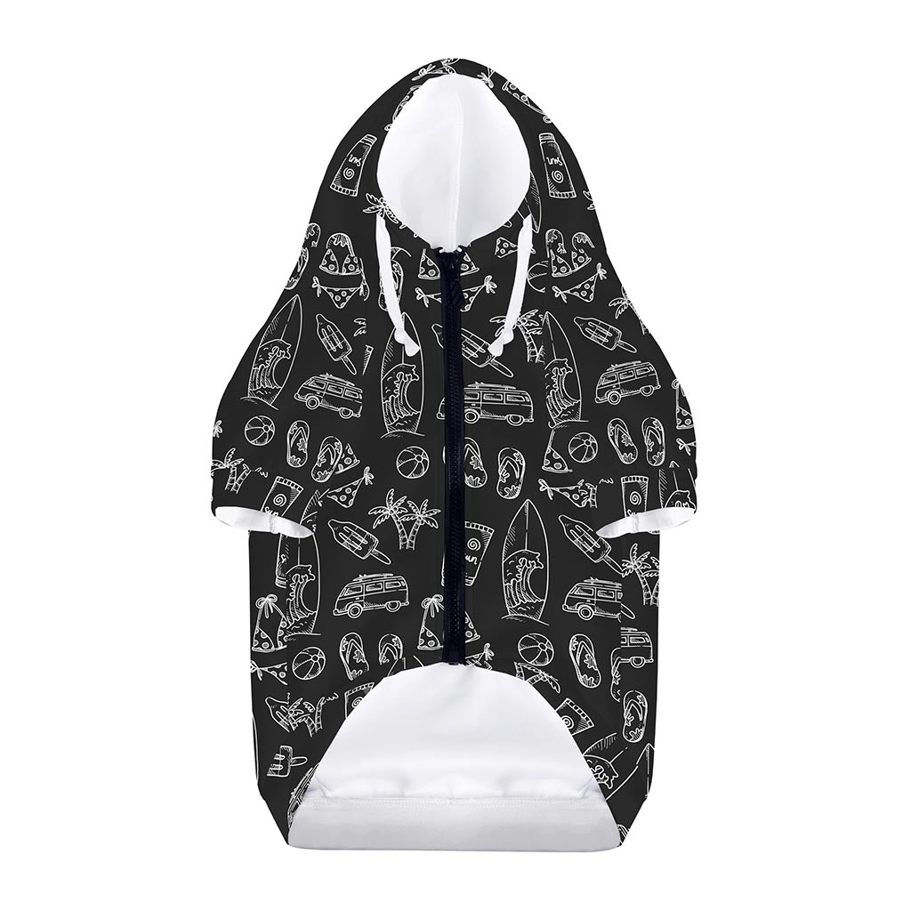 Black White Surfing Pattern Print Dog Zip Up Hoodie