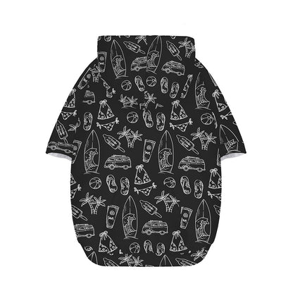 Black White Surfing Pattern Print Dog Zip Up Hoodie