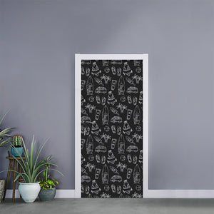 Black White Surfing Pattern Print Door Sticker