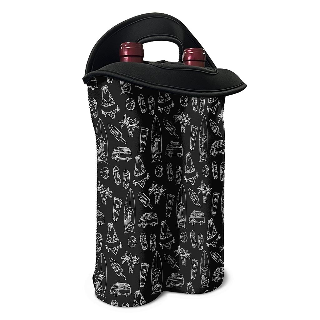 Black White Surfing Pattern Print Double Neoprene Wine Tote