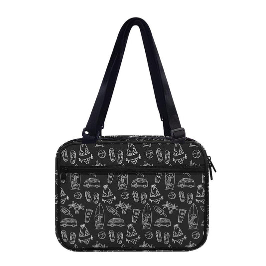 Black White Surfing Pattern Print Double Strap Bible Bag