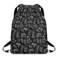 Black White Surfing Pattern Print Drawstring Backpack