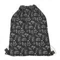 Black White Surfing Pattern Print Drawstring Bag