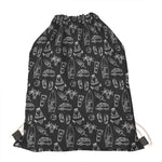 Black White Surfing Pattern Print Drawstring Bag