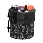 Black White Surfing Pattern Print Drawstring Makeup Bag