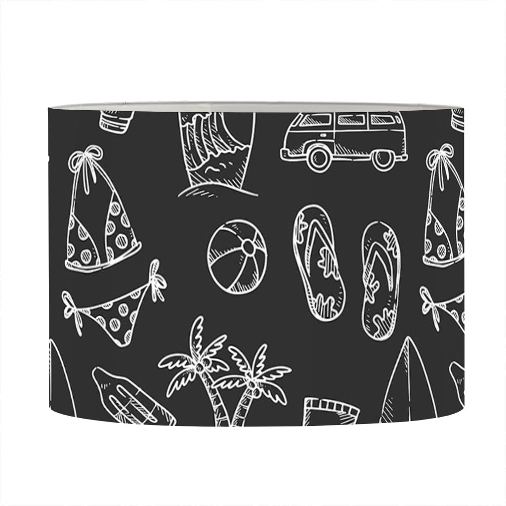 Black White Surfing Pattern Print Drum Lamp Shade