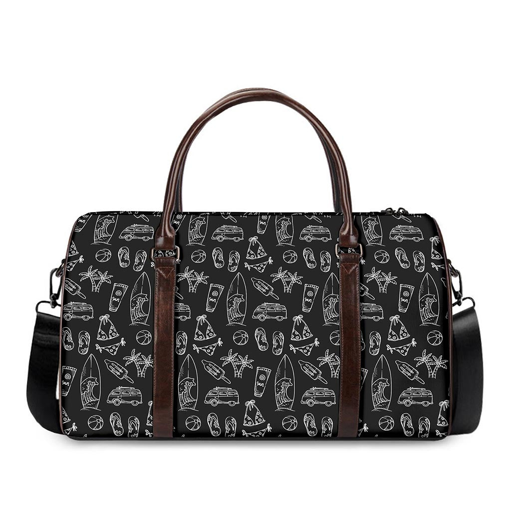 Black White Surfing Pattern Print Duffle Bag