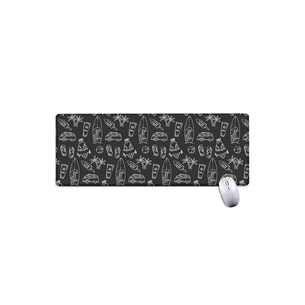 Black White Surfing Pattern Print Extended Mouse Pad